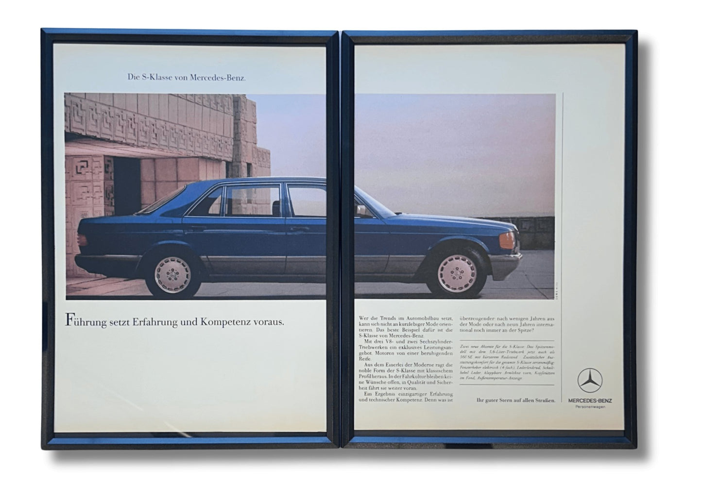 Original-Werbeausschnitt des Mercedes-Benz W126 SEL, der die luxuriöse Ausstattung und die markante Eleganz des Klassikers zeigt
